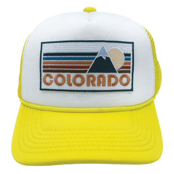 Buy yellow-white Kids' Colorado Trucker Hat - Retro Mountain Snapback Youth Hat
