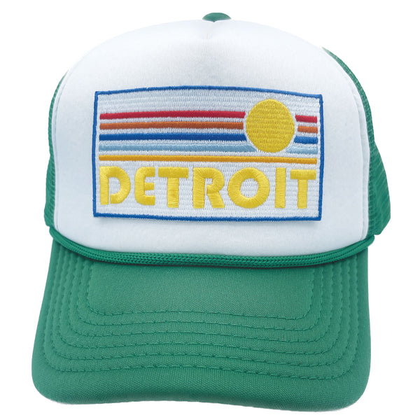 Kid's Detroit, Michigan Hat (Ages 2-12) - Retro Sunrise Detroit Snapback Trucker Youth Hat / Kid's Hat