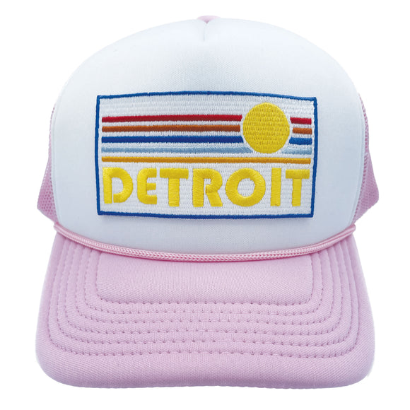 Kids' Detroit, Michigan Trucker Hat - Retro Sunrise Snapback Youth Hat