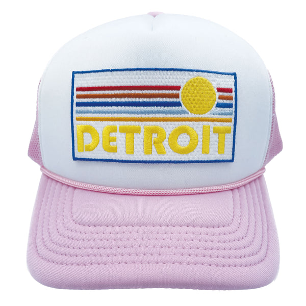 Kid's Detroit, Michigan Hat (Ages 2-12) - Retro Sunrise Detroit Snapback Trucker Youth Hat / Kid's Hat