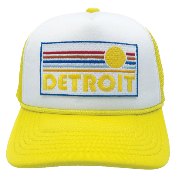 Kids' Detroit, Michigan Trucker Hat - Retro Sunrise Snapback Youth Hat