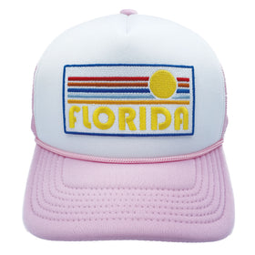 Buy pink-white Kids' Florida Trucker Hat - Retro Sun Snapback Youth Hat