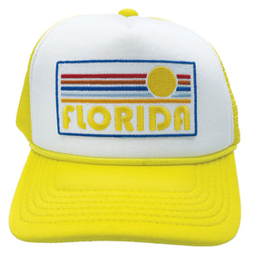 Buy yellow-white Kids' Florida Trucker Hat - Retro Sun Snapback Youth Hat