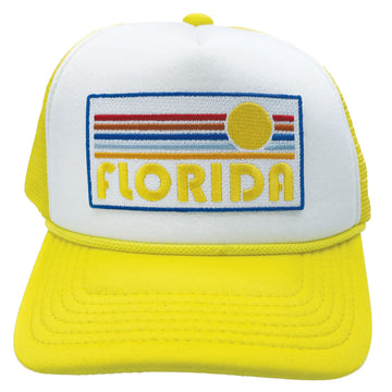 Buy yellow-white Kids' Florida Trucker Hat - Retro Sun Snapback Youth Hat