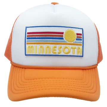 Buy orange-white Kids' Minnesota Trucker Hat - Retro Sun Snapback Youth Hat