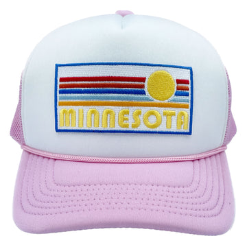 Buy pink-white Kids' Minnesota Trucker Hat - Retro Sun Snapback Youth Hat