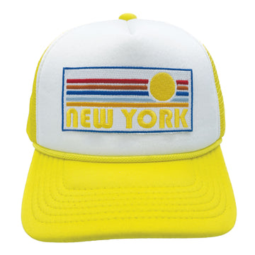 Buy yellow-white Kids' New York Trucker Hat - Retro Sun Snapback Youth Hat