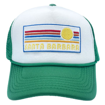 Buy kelly-green-white Kids' Santa Barbara, California Trucker Hat - Retro Sun Snapback Youth Hat