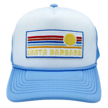 Buy light-blue-white Kids' Santa Barbara, California Trucker Hat - Retro Sun Snapback Youth Hat