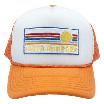 Buy orange-white Kids' Santa Barbara, California Trucker Hat - Retro Sun Snapback Youth Hat