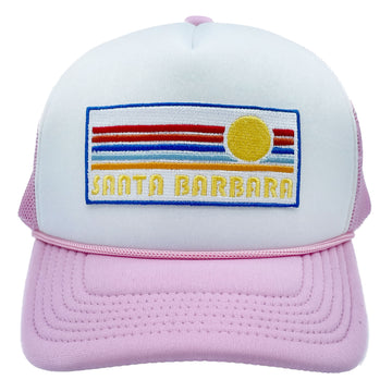 Buy pink-white Kids' Santa Barbara, California Trucker Hat - Retro Sun Snapback Youth Hat