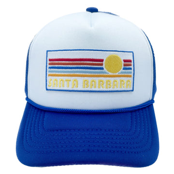 Buy royal-blue-white Kids' Santa Barbara, California Trucker Hat - Retro Sun Snapback Youth Hat