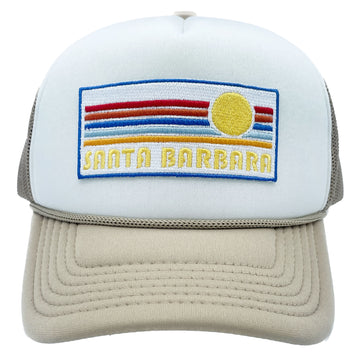 Buy tan-white Kids' Santa Barbara, California Trucker Hat - Retro Sun Snapback Youth Hat