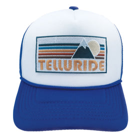 Buy royal-blue-white Kids' Telluride, Colorado Trucker Hat - Retro Mountain Snapback Youth Hat