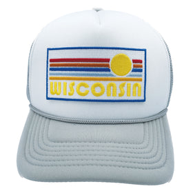 Buy gray-white Kids' Wisconsin Trucker Hat - Retro Sun Snapback Youth Hat