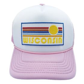 Buy pink-white Kids' Wisconsin Trucker Hat - Retro Sun Snapback Youth Hat