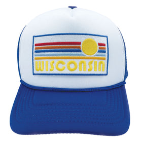 Buy royal-blue-white Kids' Wisconsin Trucker Hat - Retro Sun Snapback Youth Hat