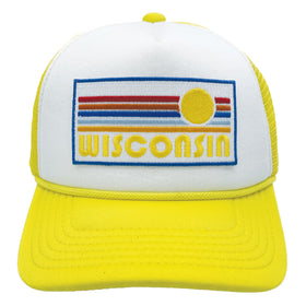 Buy yellow-white Kids' Wisconsin Trucker Hat - Retro Sun Snapback Youth Hat