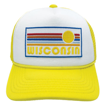 Buy yellow-white Kids' Wisconsin Trucker Hat - Retro Sun Snapback Youth Hat