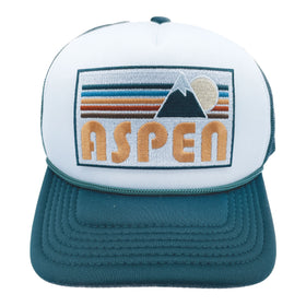 Buy forest-green-white Kids' Aspen, Colorado Trucker Hat - Retro Mountain Snapback Youth Hat