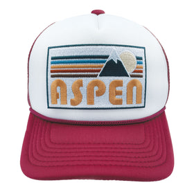 Buy maroon-white Kids' Aspen, Colorado Trucker Hat - Retro Mountain Snapback Youth Hat