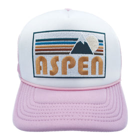 Buy pink-white Kids' Aspen, Colorado Trucker Hat - Retro Mountain Snapback Youth Hat