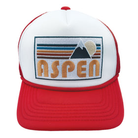 Buy red-white Kids' Aspen, Colorado Trucker Hat - Retro Mountain Snapback Youth Hat