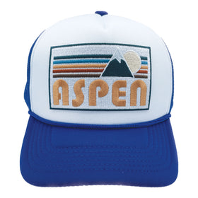 Buy royal-blue-white Kids' Aspen, Colorado Trucker Hat - Retro Mountain Snapback Youth Hat