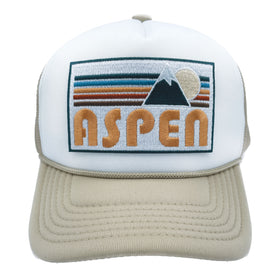 Buy tan-white Kids' Aspen, Colorado Trucker Hat - Retro Mountain Snapback Youth Hat