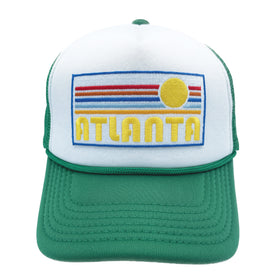 Buy kelly-green-white Kids' Atlanta, Georgia Trucker Hat - Retro Sunrise Snapback Youth Hat