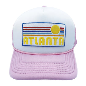 Buy pink-white Kids' Atlanta, Georgia Trucker Hat - Retro Sunrise Snapback Youth Hat