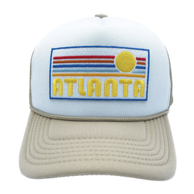 Buy tan-white Kids' Atlanta, Georgia Trucker Hat - Retro Sunrise Snapback Youth Hat
