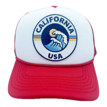 Buy red-white Kids' California Trucker Hat - Retro Wave Snapback Youth Hat