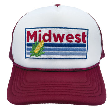 Buy maroon-white Kids' Midwest Trucker Hat - Retro Corn Snapback Youth Hat