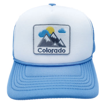 Buy light-blue-white Kids' Colorado Trucker Hat - Mountains Snapback Youth Hat