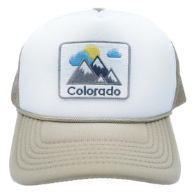 Buy tan-white Kids' Colorado Trucker Hat - Mountains Snapback Youth Hat