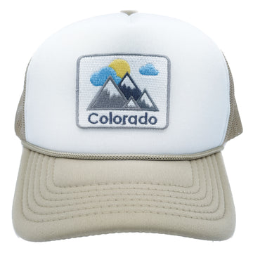 Buy tan-white Kids' Colorado Trucker Hat - Mountains Snapback Youth Hat