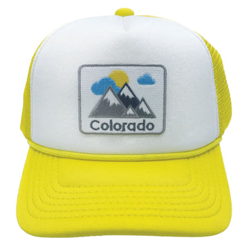 Buy yellow-white Kids' Colorado Trucker Hat - Mountains Snapback Youth Hat