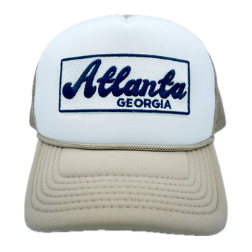 Buy tan-white Kid's Atlanta, Georgia Trucker Hat - Retro  Snapback  Youth Hat