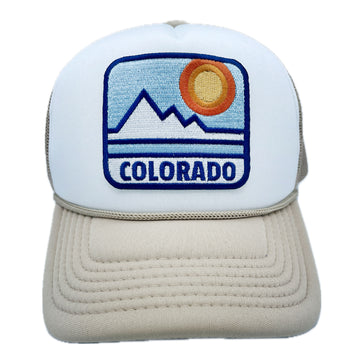 Buy tan-white Kid's Colorado Trucker Hat - Retro Snapback Youth Hat