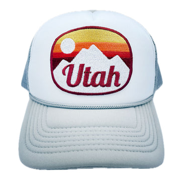Buy gray-white Kid's Utah Trucker Hat - Retro Mountain Snapback Youth Hat