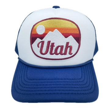 Buy navy-blue-white Kid's Utah Trucker Hat - Retro Mountain Snapback Youth Hat