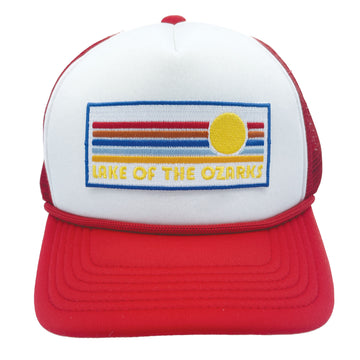 Buy red-white Kids' Lake of the Ozarks Trucker Hat - Retro Sun Snapback Youth Hat