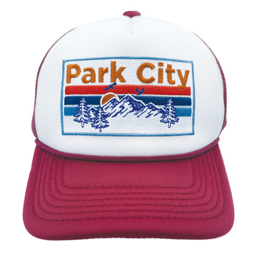 Buy maroon-white Kid's Park City, Utah Trucker Hat - Retro Mountain Snapback Youth Hat