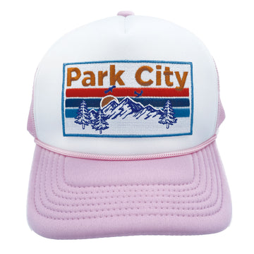Buy pink-white Kid's Park City, Utah Trucker Hat - Retro Mountain Snapback Youth Hat