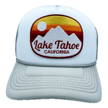 Buy gray-white Kid's Lake Tahoe, California Trucker Hat - Retro Mountain Snapback Youth Hat