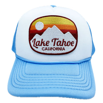 Buy light-blue-white Kid's Lake Tahoe, California Trucker Hat - Retro Mountain Snapback Youth Hat