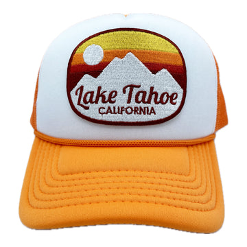 Buy orange-white Kid's Lake Tahoe, California Trucker Hat - Retro Mountain Snapback Youth Hat
