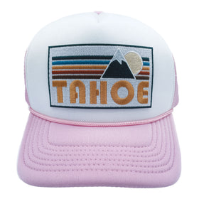 Buy pink-white Kids' Lake Tahoe, California Trucker Hat - Retro Mountain Snapback Youth Hat