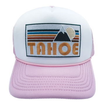 Buy pink-white Kids' Lake Tahoe, California Trucker Hat - Retro Mountain Snapback Youth Hat